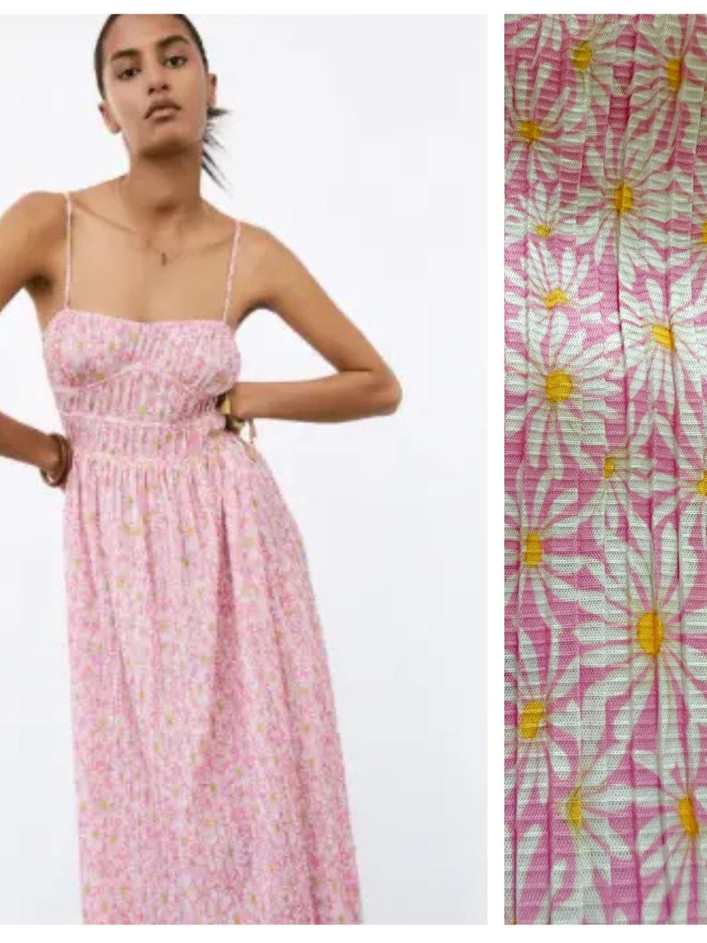Zara Pink Floral Maxi Dress with Yellow Daisy Print